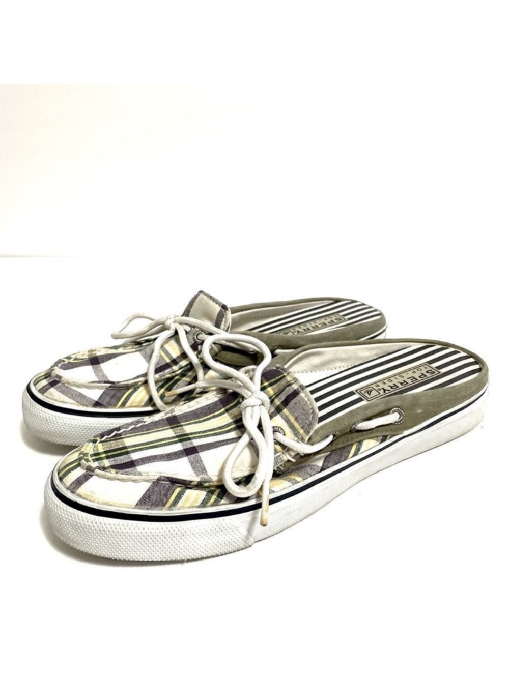 Sperry Yellow Plaid Backless Slip On Canvas Sneakers size 8